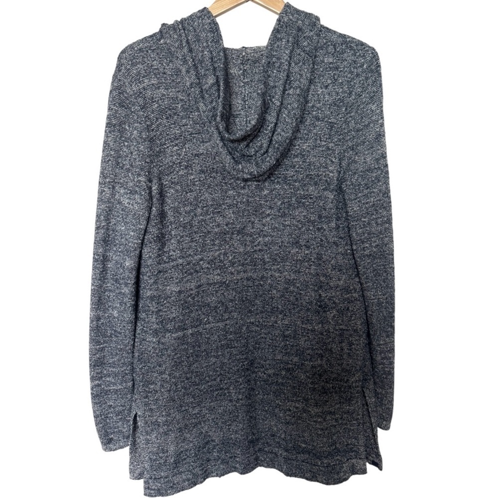 BAREFOOT DREAMS CozyChic Lite Knit Resort Hooded Cardigan Navy Blue Grey Medium - Picture 4 of 7